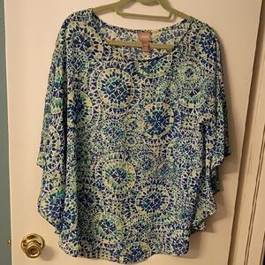 Chico's Mosaic Blue and Green Poncho Top Size S/M